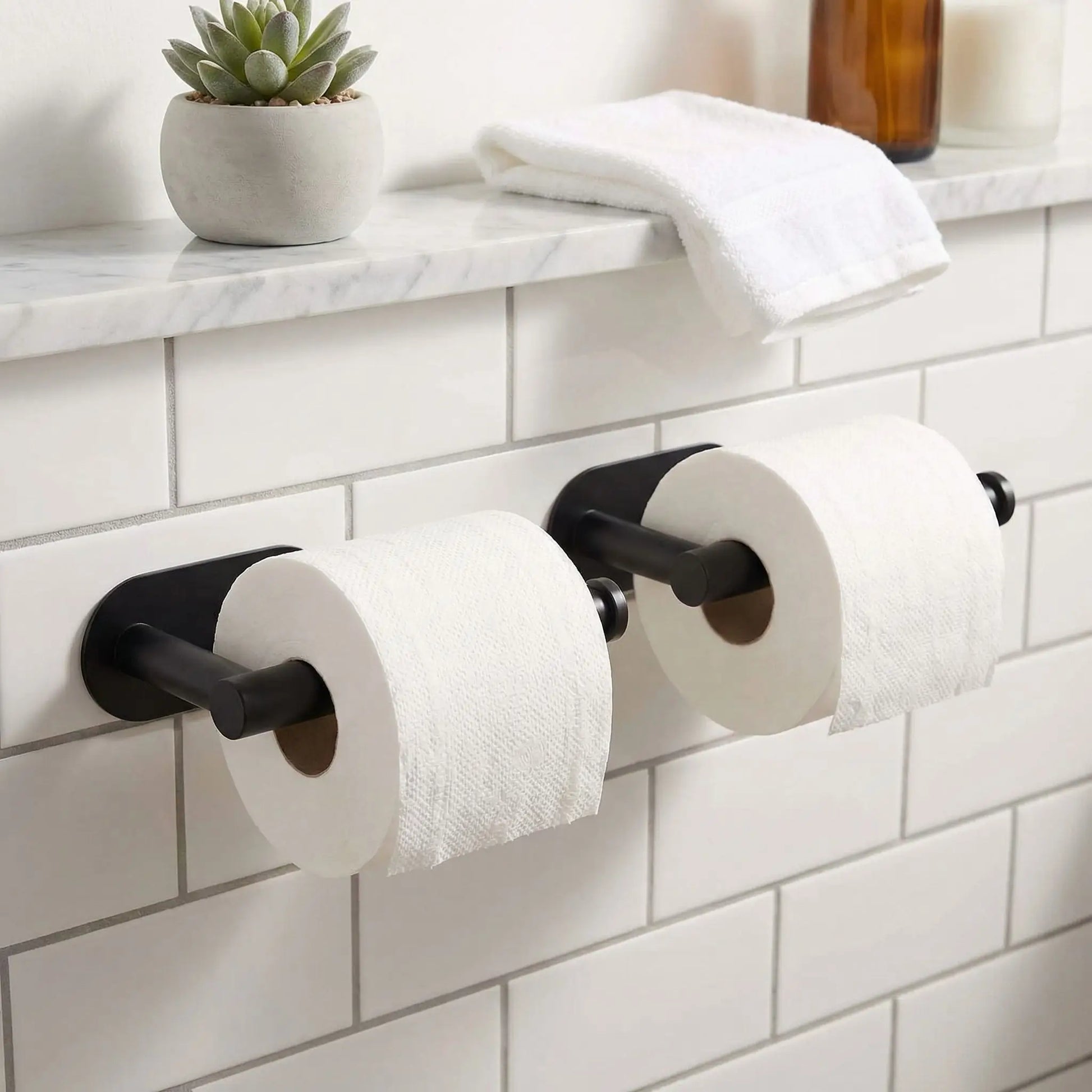 porte papier toilette double adhesif inox noir