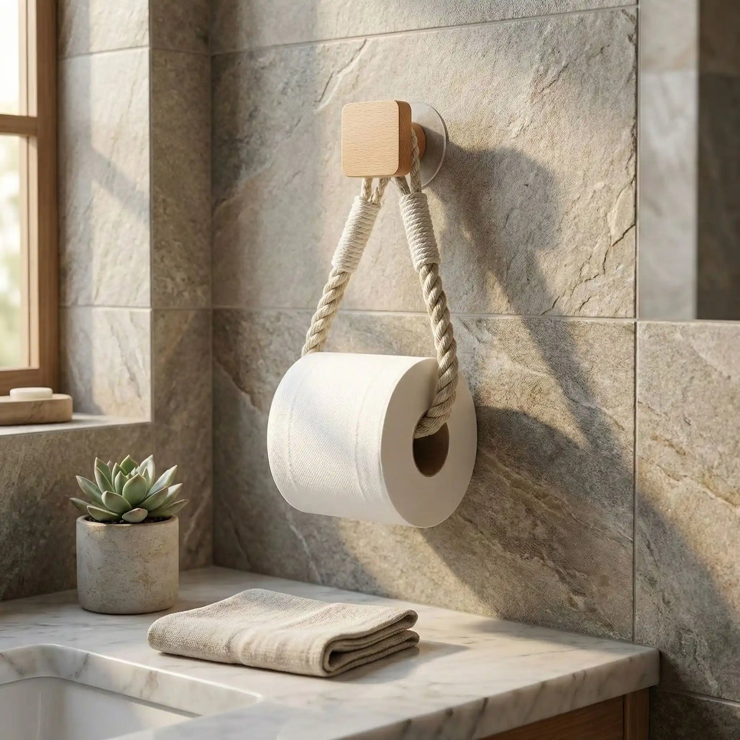 porte papier toilette corde et charme coton support carre